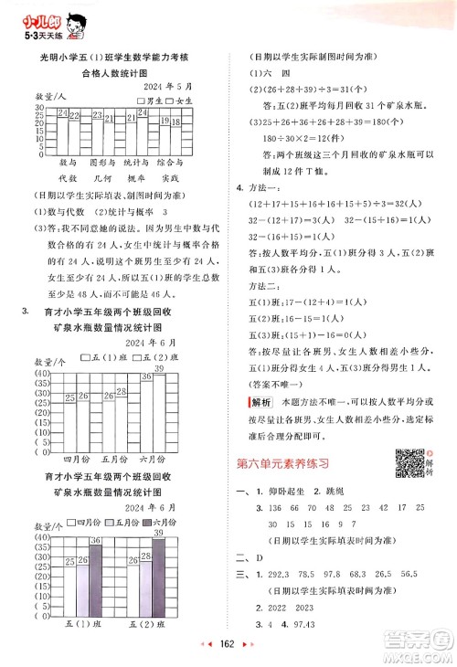 山东画报出版社2024年秋53天天练五年级数学上册苏教版答案