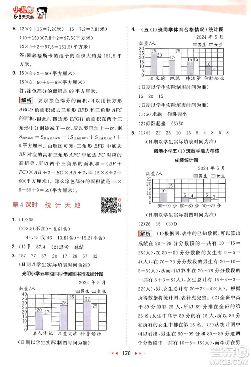 山东画报出版社2024年秋53天天练五年级数学上册苏教版答案