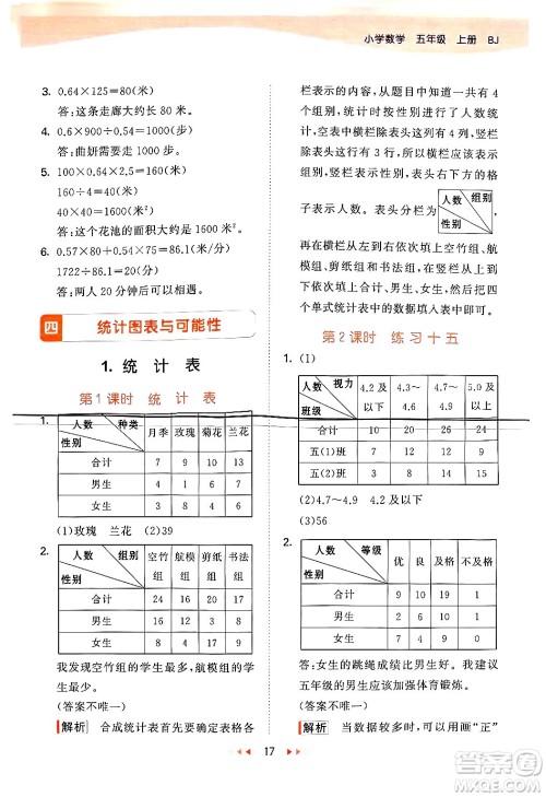 首都师范大学出版社2024年秋53天天练五年级数学上册北京版答案