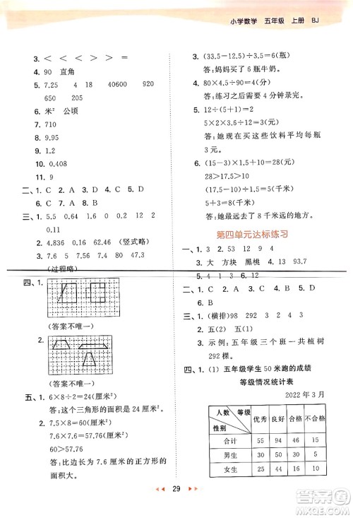 首都师范大学出版社2024年秋53天天练五年级数学上册北京版答案