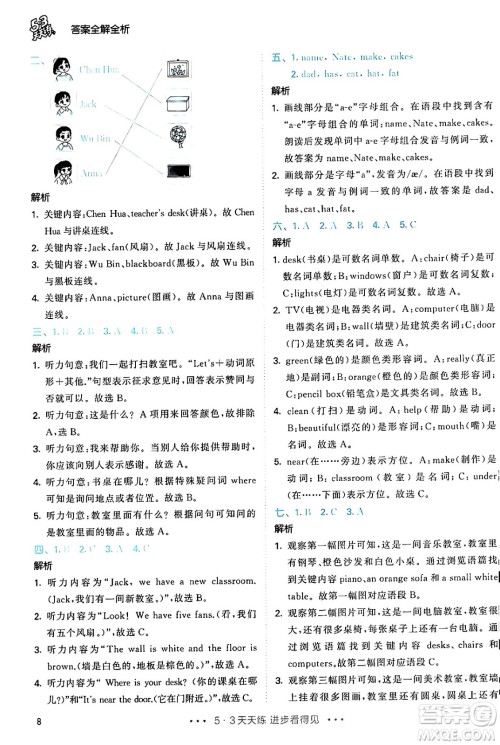 山东画报出版社2024年秋53天天练四年级英语上册人教PEP版答案