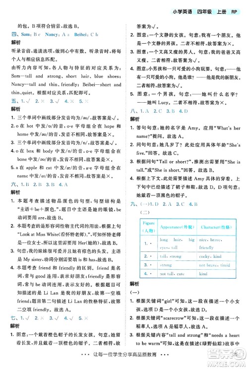 山东画报出版社2024年秋53天天练四年级英语上册人教PEP版答案
