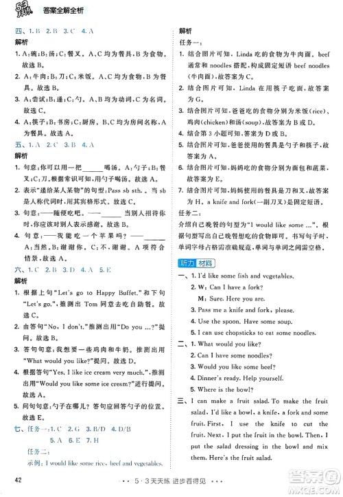 山东画报出版社2024年秋53天天练四年级英语上册人教PEP版答案