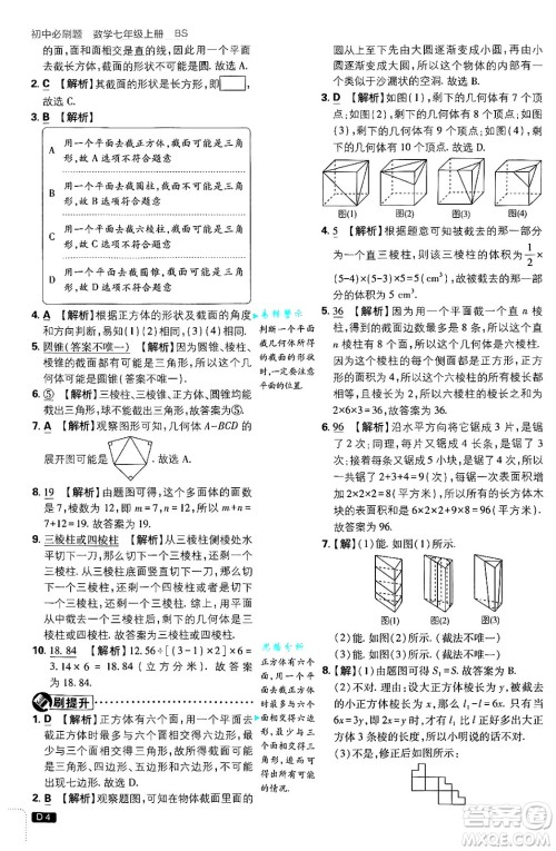 开明出版社2025届初中必刷题拔尖提优训练七年级数学上册北师大版答案