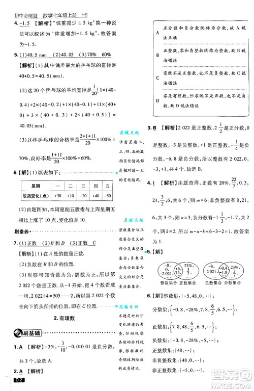 开明出版社2025届初中必刷题拔尖提优训练七年级数学上册华师版答案