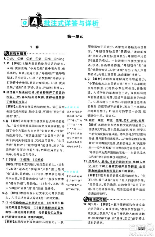 开明出版社2025届初中必刷题拔尖提优训练七年级语文上册人教版答案 开明出版社2025届初中必刷题拔尖提优训练七年级语文上册人教版答案