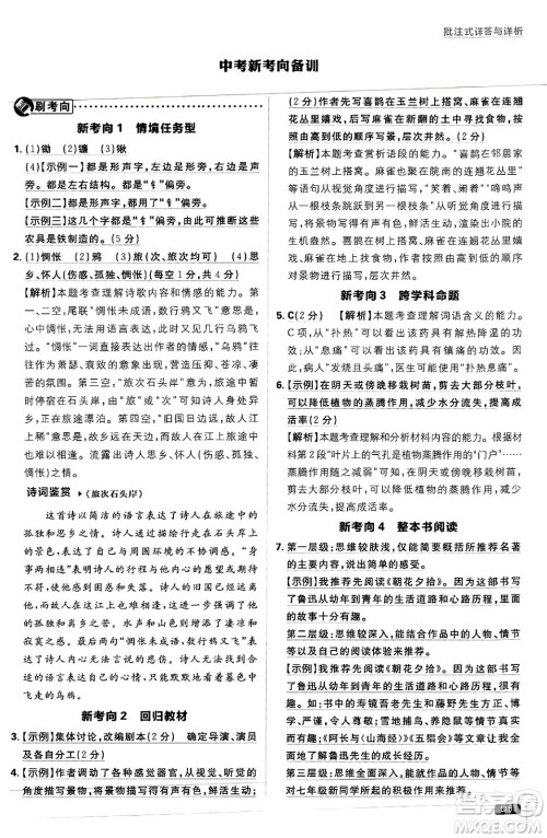 开明出版社2025届初中必刷题拔尖提优训练七年级语文上册人教版答案 开明出版社2025届初中必刷题拔尖提优训练七年级语文上册人教版答案