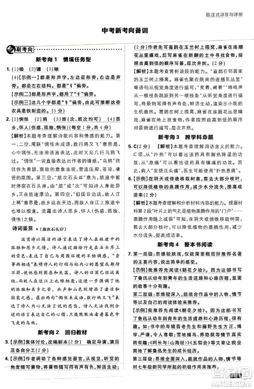 开明出版社2025届初中必刷题拔尖提优训练七年级语文上册人教版答案