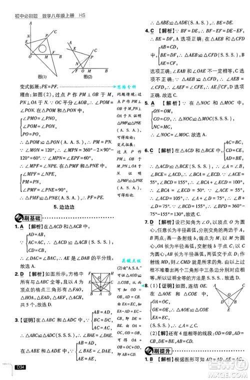 开明出版社2025届初中必刷题拔尖提优训练八年级数学上册华师版答案