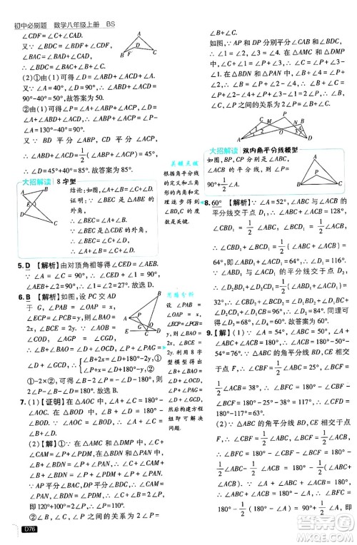 开明出版社2025届初中必刷题拔尖提优训练八年级数学上册北师大版答案