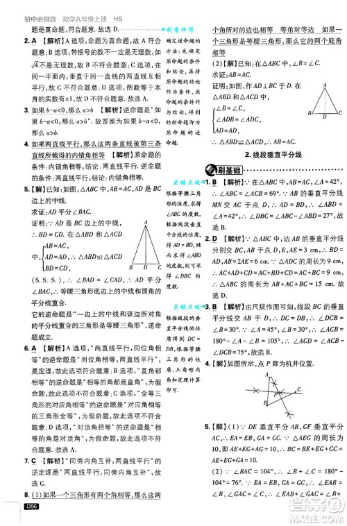 开明出版社2025届初中必刷题拔尖提优训练八年级数学上册华师版答案