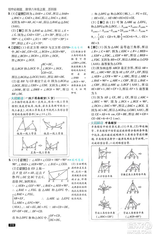 开明出版社2025届初中必刷题拔尖提优训练八年级数学上册苏科版答案