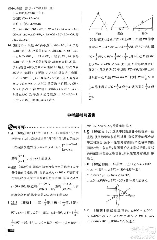 开明出版社2025届初中必刷题拔尖提优训练八年级数学上册沪科版答案 开明出版社2025届初中必刷题拔尖提优训练八年级数学上册沪科版答案