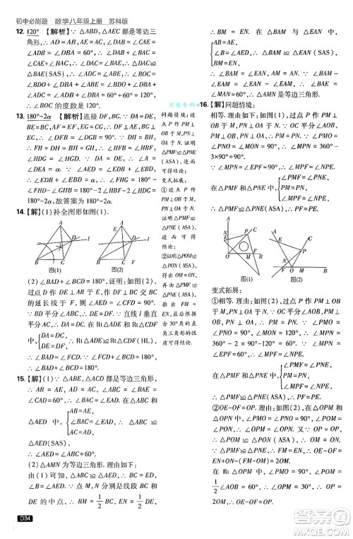 开明出版社2025届初中必刷题拔尖提优训练八年级数学上册苏科版答案