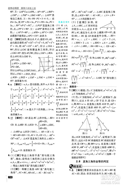 开明出版社2025届初中必刷题拔尖提优训练八年级数学上册浙教版浙江专版答案