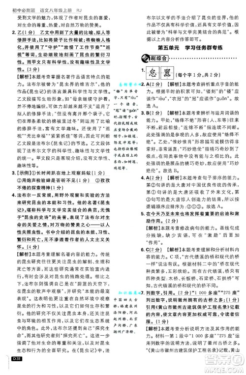 开明出版社2025届初中必刷题拔尖提优训练八年级语文上册人教版答案 开明出版社2025届初中必刷题拔尖提优训练八年级语文上册人教版答案