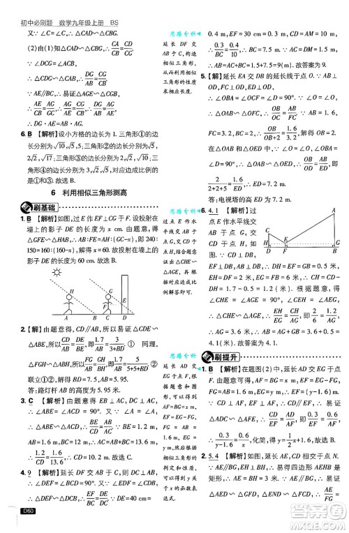 开明出版社2025届初中必刷题拔尖提优训练九年级数学上册北师大版答案