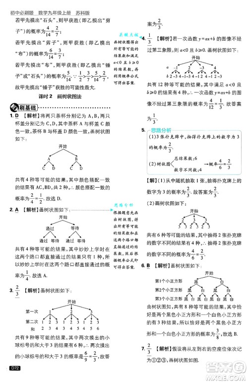 开明出版社2025届初中必刷题拔尖提优训练九年级数学上册苏科版答案