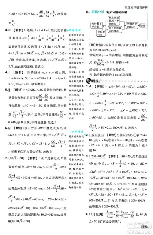 开明出版社2025届初中必刷题拔尖提优训练九年级数学上册湘教版答案