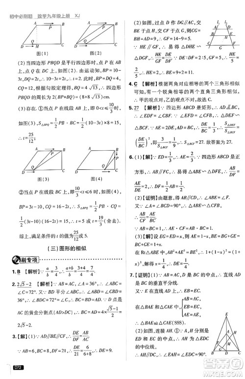 开明出版社2025届初中必刷题拔尖提优训练九年级数学上册湘教版答案