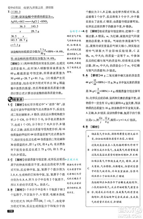 开明出版社2025届初中必刷题拔尖提优训练九年级化学上册课标版鲁教版答案