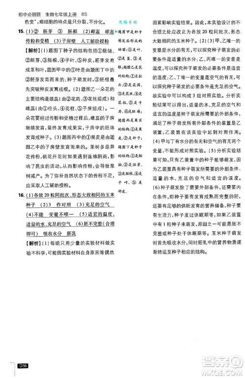 开明出版社2025届初中必刷题拔尖提优训练七年级生物上册北师大版答案 开明出版社2025届初中必刷题拔尖提优训练七年级生物上册北师大版答案