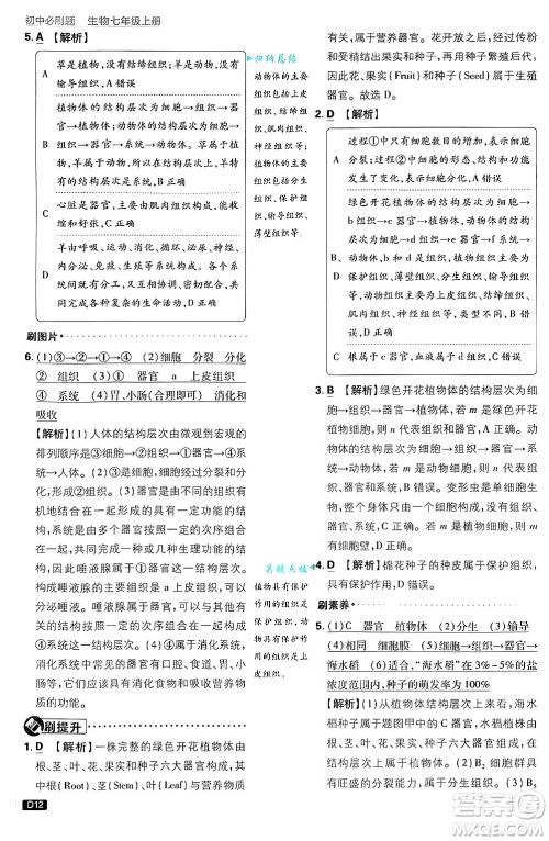 开明出版社2025届初中必刷题拔尖提优训练七年级生物上册济南版答案