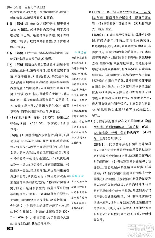 开明出版社2025届初中必刷题拔尖提优训练七年级生物上册济南版答案 开明出版社2025届初中必刷题拔尖提优训练七年级生物上册济南版答案