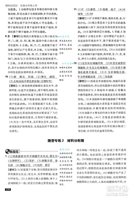 开明出版社2025届初中必刷题拔尖提优训练七年级生物上册济南版答案 开明出版社2025届初中必刷题拔尖提优训练七年级生物上册济南版答案