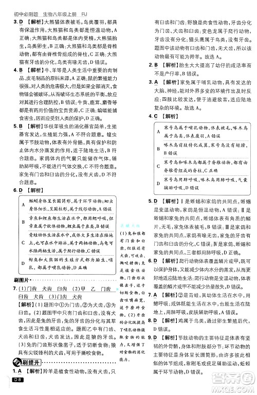 开明出版社2025届初中必刷题拔尖提优训练八年级生物上册人教版答案