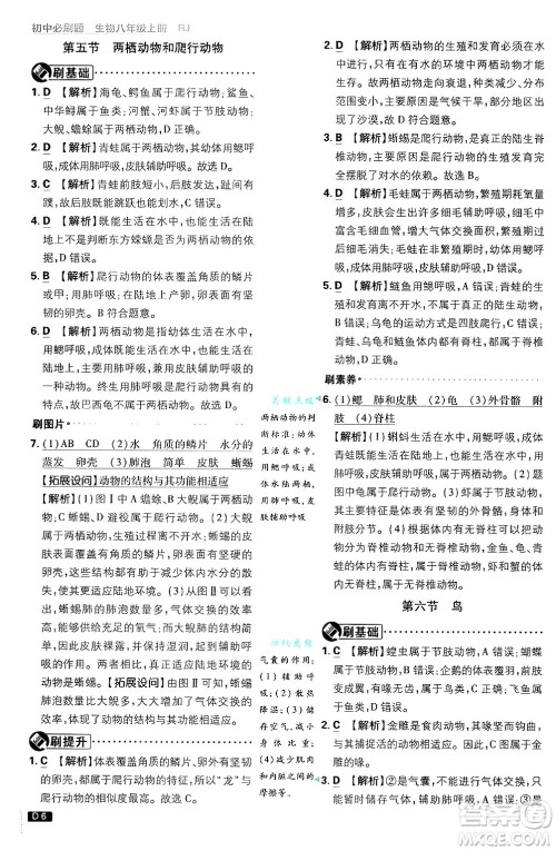 开明出版社2025届初中必刷题拔尖提优训练八年级生物上册人教版答案