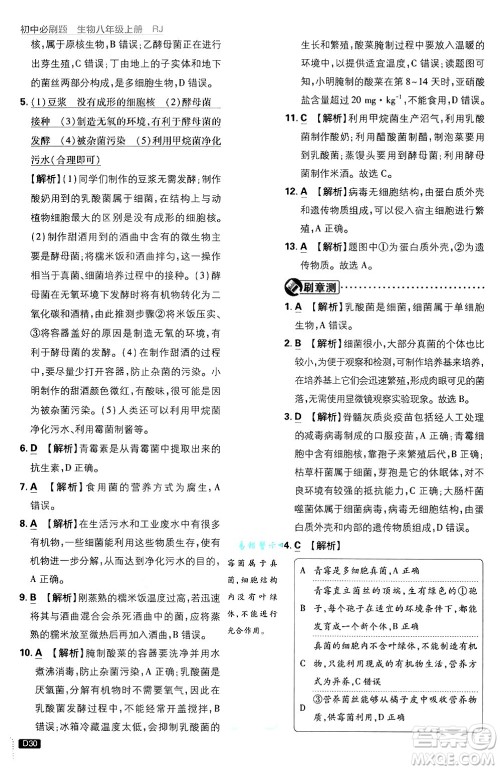 开明出版社2025届初中必刷题拔尖提优训练八年级生物上册人教版答案 开明出版社2025届初中必刷题拔尖提优训练八年级生物上册人教版答案