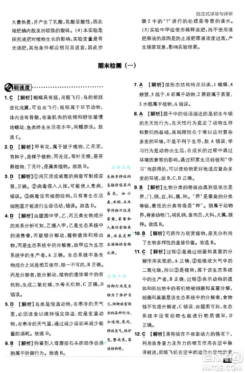 开明出版社2025届初中必刷题拔尖提优训练八年级生物上册苏教版答案