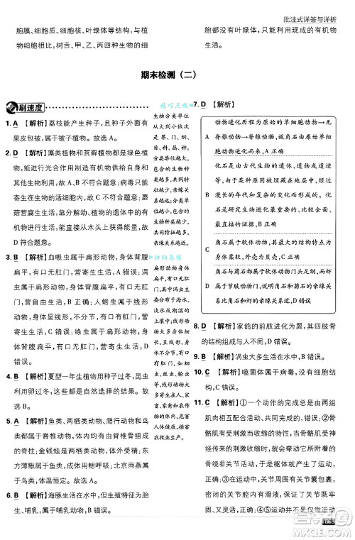 开明出版社2025届初中必刷题拔尖提优训练八年级生物上册苏教版答案