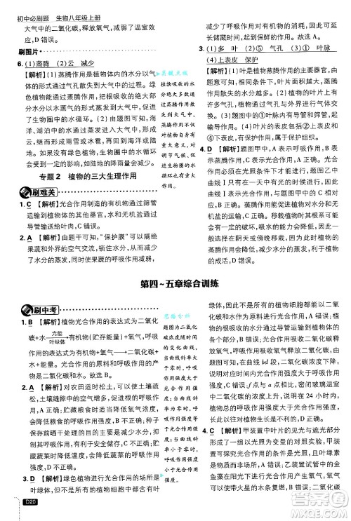 开明出版社2025届初中必刷题拔尖提优训练八年级生物上册冀少版答案 开明出版社2025届初中必刷题拔尖提优训练八年级生物上册冀少版答案