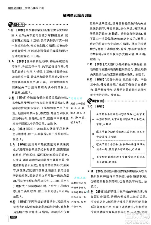 开明出版社2025届初中必刷题拔尖提优训练八年级生物上册冀少版答案