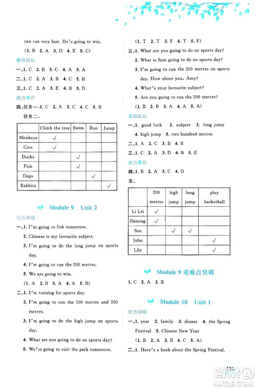 广西教育出版社2024年秋新课程学习与测评同步学习四年级英语上册外研版答案