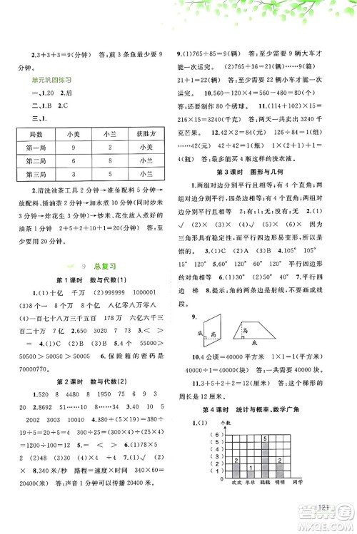 广西教育出版社2024年秋新课程学习与测评同步学习四年级数学上册人教版答案