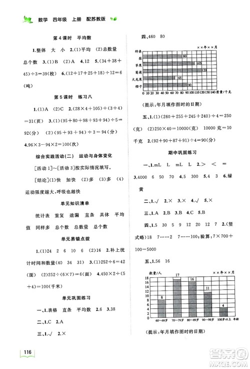 广西教育出版社2024年秋新课程学习与测评同步学习四年级数学上册苏教版答案 广西教育出版社2024年秋新课程学习与测评同步学习四年级数学上册苏教版答案