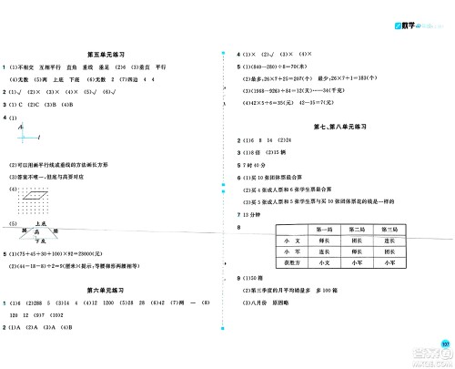 安徽少年儿童出版社2024年秋新编基础训练四年级数学上册人教版答案