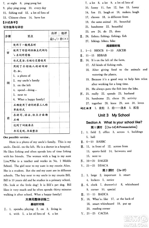 阳光出版社2024秋全品作业本七年级英语上册人教版答案