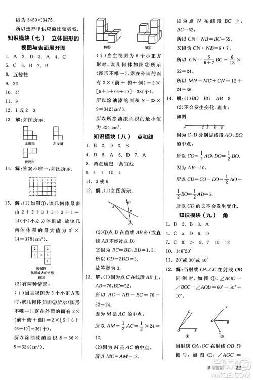 阳光出版社2024秋全品作业本七年级数学上册华师版答案