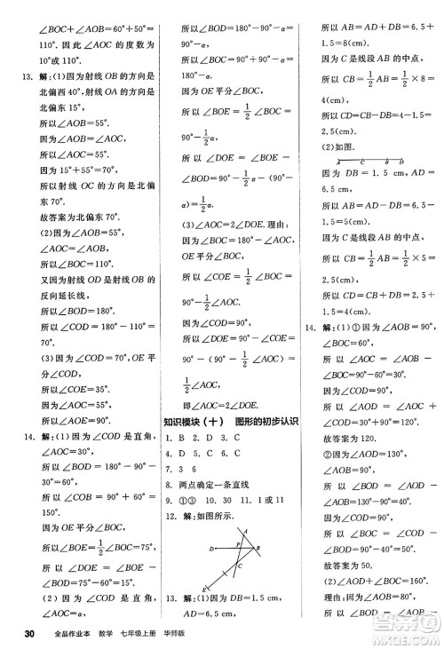 阳光出版社2024秋全品作业本七年级数学上册华师版答案