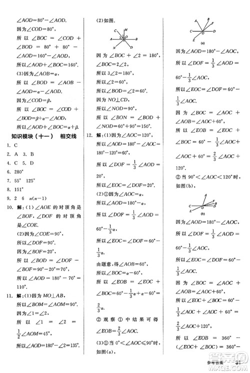 阳光出版社2024秋全品作业本七年级数学上册华师版答案