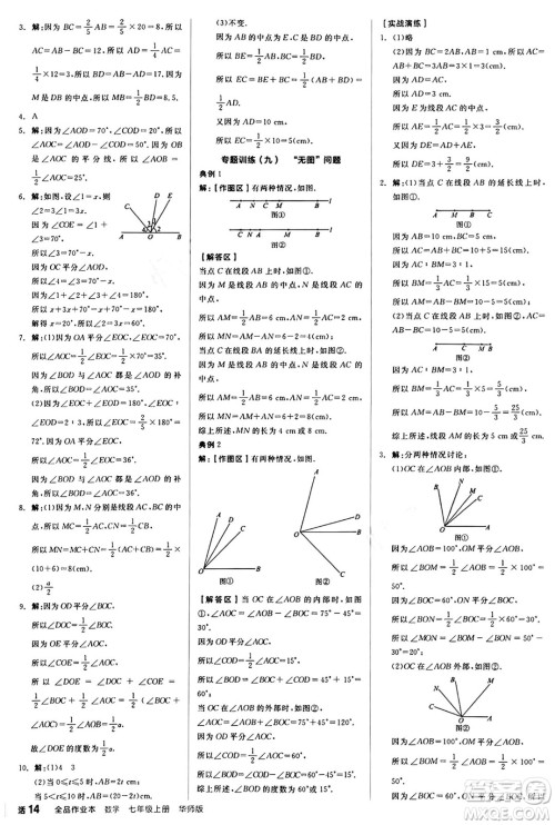 阳光出版社2024秋全品作业本七年级数学上册华师版答案