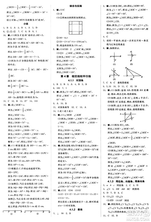 阳光出版社2024秋全品作业本七年级数学上册华师版答案