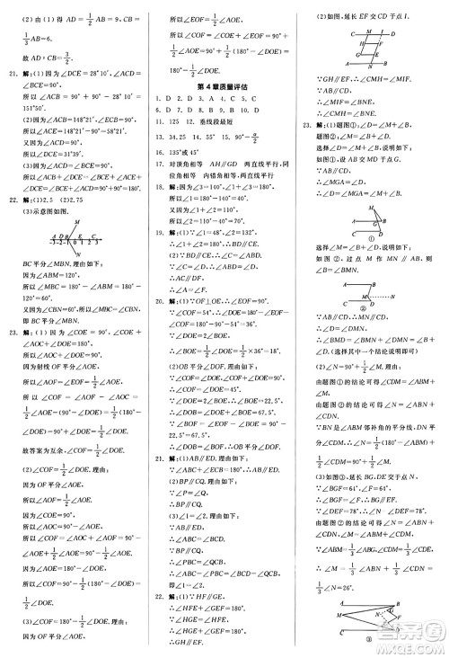 阳光出版社2024秋全品作业本七年级数学上册华师版答案