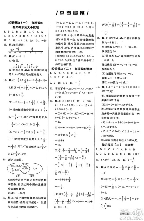 阳光出版社2024秋全品作业本七年级数学上册沪科版安徽专版答案