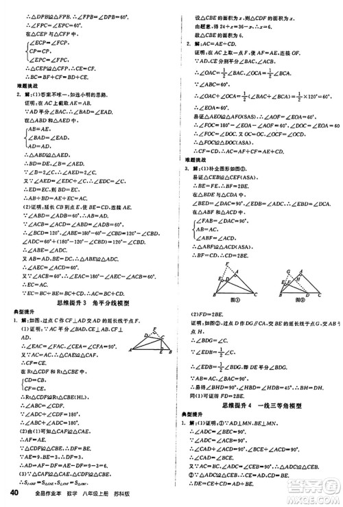 阳光出版社2024秋全品作业本八年级数学上册苏科版江苏专版答案