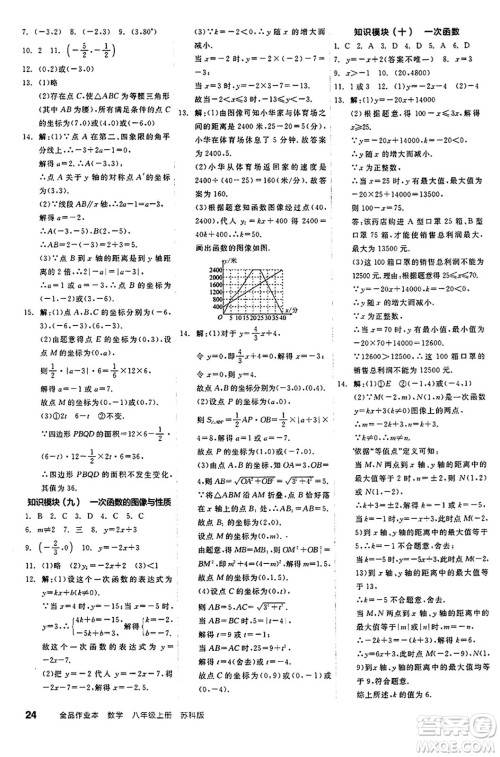 阳光出版社2024秋全品作业本八年级数学上册苏科版江苏专版答案